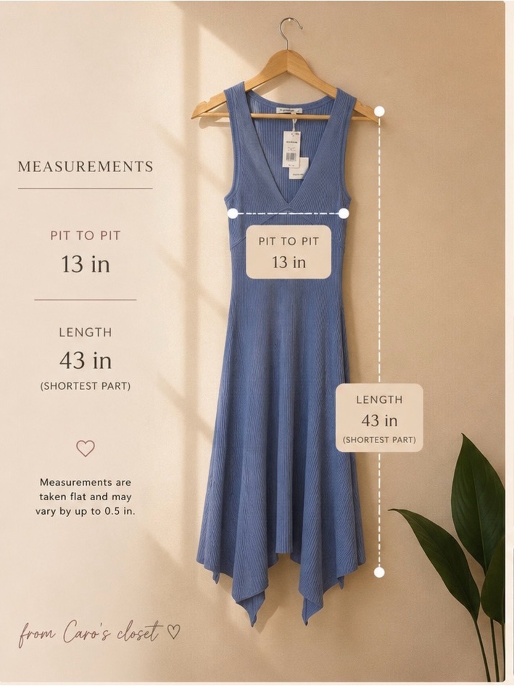 Sleeveless Ribbed V-Neck Asymmetrical Hem Dress in Dusty Blue